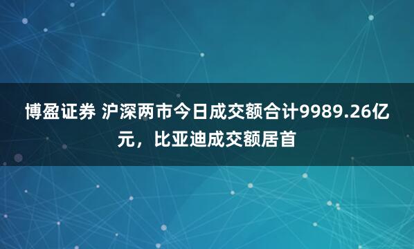 博盈证券 沪深两市今日成交额合计9989.26亿元，比亚迪成交额居首